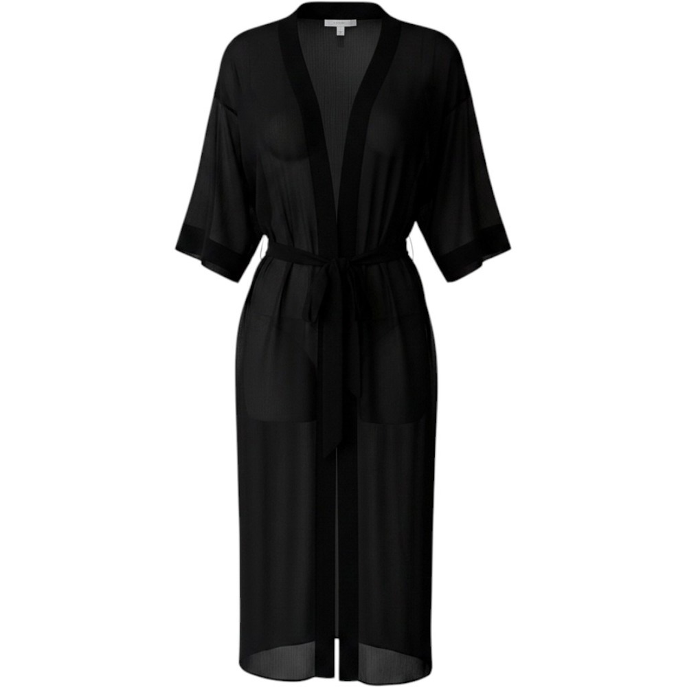 No Boundaries Sheer Robe Women L-XL Black Belted Kimono Cover Up NB201279